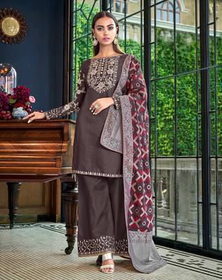 Dark-grey embroidered satin salwar 1
