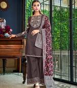 Dark-grey embroidered satin salwar