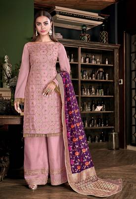 Light-pink embroidered satin salwar 1