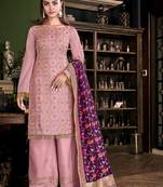 Light-pink embroidered satin salwar
