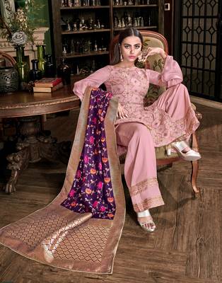 Light-pink embroidered satin salwar 2