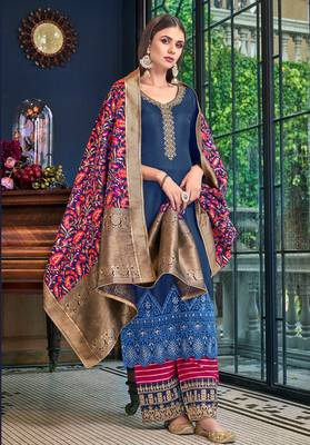 Blue embroidered satin salwar 1