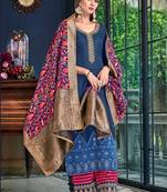 Blue embroidered satin salwar
