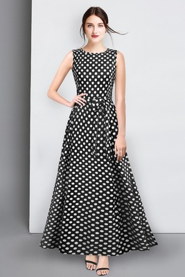 Black and White Printed Rayon Long Gown 