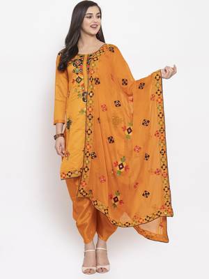 Orange Chanderi Silk Women's Unstitched Phulkari Dress Material 1