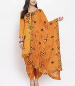 Orange Chanderi Silk Women's Unstitched Phulkari Dress Material