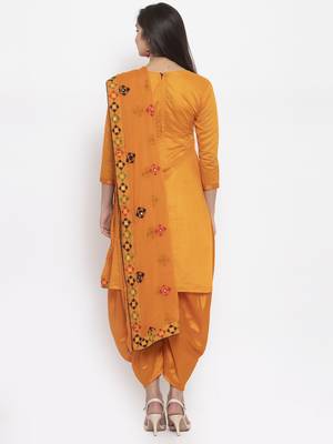 Orange Chanderi Silk Women's Unstitched Phulkari Dress Material 2