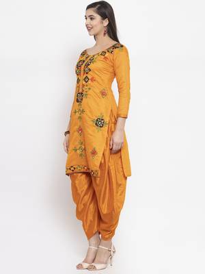 Orange Chanderi Silk Women's Unstitched Phulkari Dress Material 4