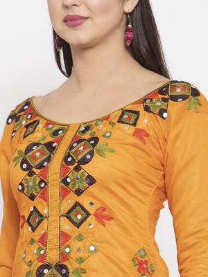 Orange Chanderi Silk Women's Unstitched Phulkari Dress Material 5