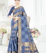 Dark blue woven silk saree with blouse
