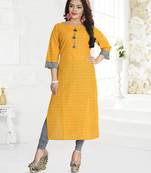 Yellow Printed Cotton Kurtis
