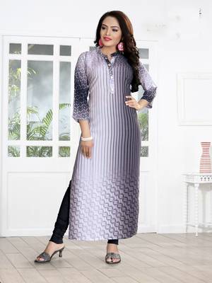 White Printed Rayon Long Kurtis 1