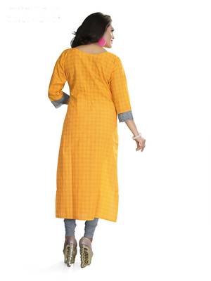 Yellow Printed Cotton Kurtis 2