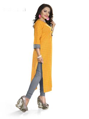 Yellow Printed Cotton Kurtis 3