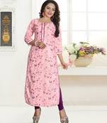 Pink Printed Rayon Long Kurtis