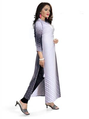White Printed Rayon Long Kurtis 3