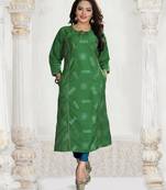 Green Embroidered Silk Silk Kurtis
