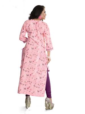 Pink Printed Rayon Long Kurtis 2
