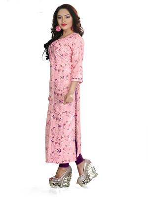 Pink Printed Rayon Long Kurtis 3