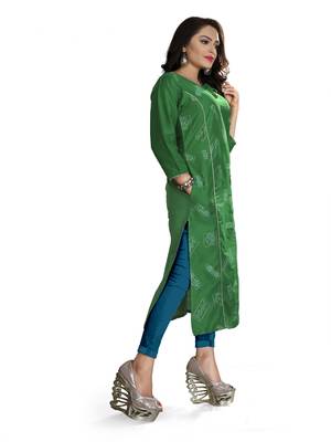 Green Embroidered Silk Silk Kurtis 3