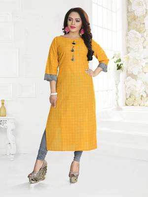 Yellow Printed Cotton Kurtis 4