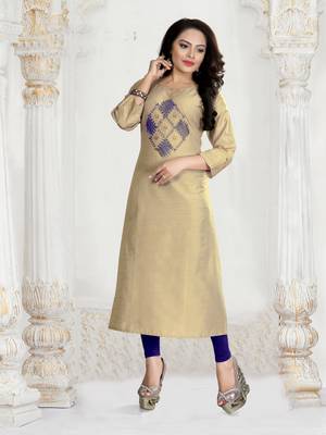Beige Embroidered Silk Silk Kurtis 1