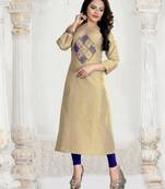 Beige Embroidered Silk Silk Kurtis