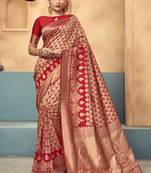 Red woven art silk saree with blouse