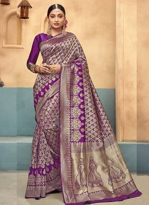 Purple woven art silk saree with blouse 1