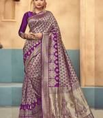 Purple woven art silk saree with blouse