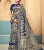 Navy blue woven art silk saree with blouse