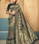 Black woven art silk saree with blouse