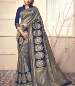 Navy blue woven art silk saree with blouse