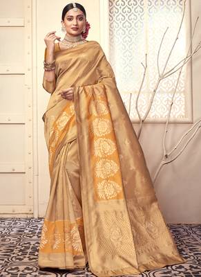 Yellow woven art silk saree with blouse 1