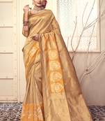 Yellow woven art silk saree with blouse