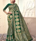 Green woven art silk saree with blouse