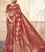 Red woven art silk saree with blouse