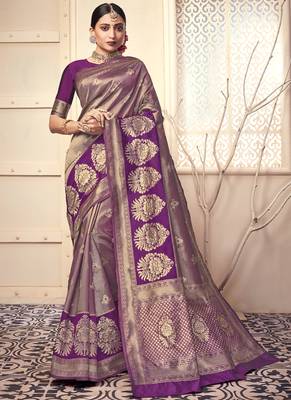 Purple woven art silk saree with blouse 1