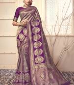 Purple woven art silk saree with blouse