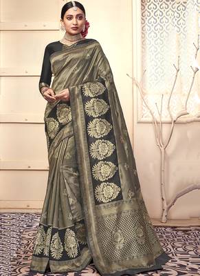 Black woven art silk saree with blouse 1