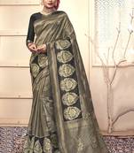 Black woven art silk saree with blouse