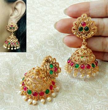 Lalso Designer Multicolor Gold Plated Big Size Jhumka Earrings - LSJE08_KG 1