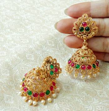 Lalso Designer Multicolor Gold Plated Big Size Jhumka Earrings - LSJE08_KG 2