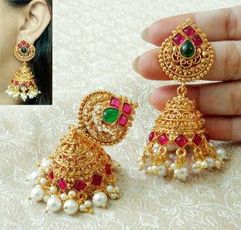 Lalso Designer Multicolor Gold Plated Big Size Jhumka Earrings - LSJE09_KG 1