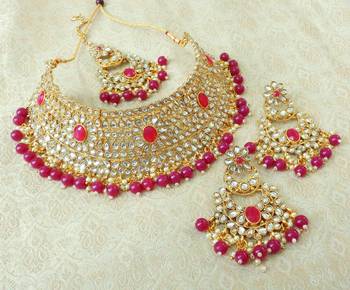 Lalso Gorgeous Ruby Bridal Kundan Choker Necklace Earring Maangtikka Jewelry Set - LKCN02_RB 1