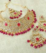 Lalso Gorgeous Ruby Bridal Kundan Choker Necklace Earring Maangtikka Jewelry Set - LKCN02_RB