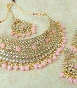 Lalso Gorgeous Baby Pink Bridal Kundan Choker Necklace Earring Maangtikka Jewelry Set - LKCN03_BP