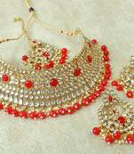 Lalso Gorgeous Red Bridal Kundan Choker Necklace Earring Maangtikka Jewelry Set - LKCN03_RD