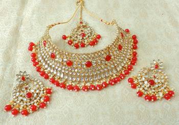 Lalso Gorgeous Red Bridal Kundan Choker Necklace Earring Maangtikka Jewelry Set - LKCN03_RD 3