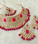 Lalso Gorgeous Ruby Bridal Kundan Choker Necklace Earring Maangtikka Jewelry Set - LKCN04_RB